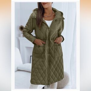 Imily Bela Long Quilted Puffer Jacket Zip Up Hooded Drawstring Winter Coat